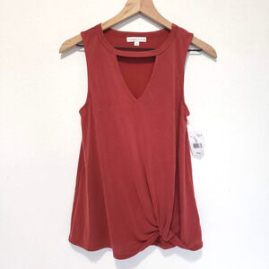 NEW!! Moa Moa Womens SIZE S Red Rust Sleeveless Stretch Top Faux Tie Front